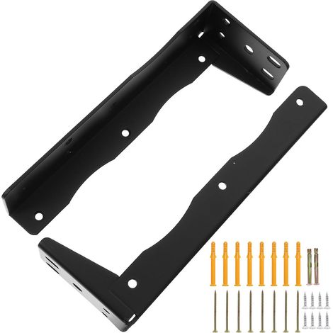 2pcs Supports D'étagère Flottante Robustes en Métal Noir, Équerres L Faciles à Installer, sans Bavures, pour Balcons et Remorques (1/5)