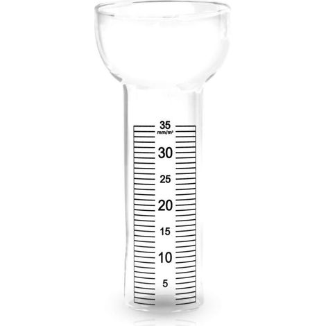 Replacement glass for rain gauges modeled after frogs, mice, ravens, etc. with a scale of up to 35 mm/m².