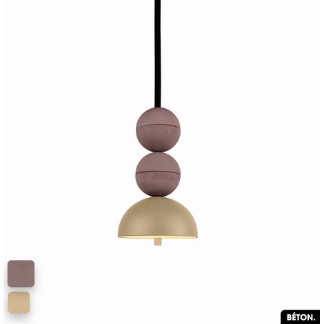 Lampe de suspension en béton - BOSFOR CONCRETE LILAS - AMANDE 2 BALLES LED 14W (1/3)