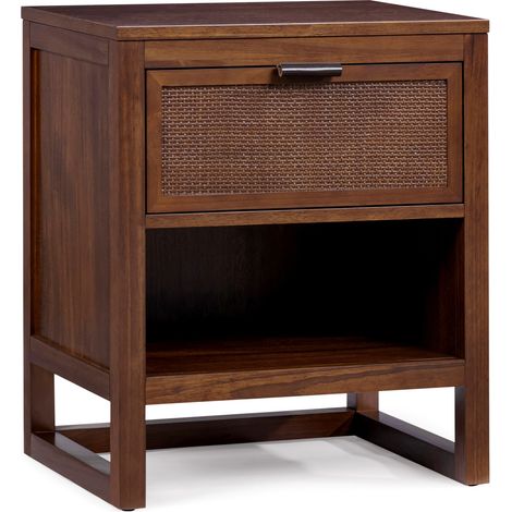Teamson Home Hatteras Bedside Table with Deep Storage Drawer, Open Shelf and Contemporary Bedroom Design, Walnut Finish (1/5)