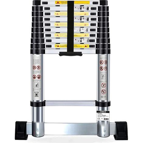 Échelle Télescopique BM TOOLS  3,8M en ALU avec stabilisateur - Charge 150kg Pliable Extensible Unique Droite Multi-fonction