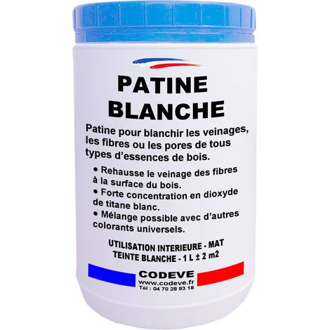 Codève Bois – Patine blanche 1 L – Lasure extérieure pour bois dur – Blanchit en profondeur les fibres et pores – Séchage rapide pour ponçage immédiat