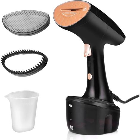 Défroisseur Vapeur, 1600W, Vapeur 25 g/min, Réservoir d'eau 320 ml, Chauffage rapide, Repassage Vertical & Horizontal, Defroisseur a main avec 2 embouts, Compact et Léger, Noir/Or Rose