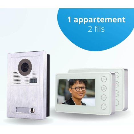 Portier interphone vidéo MODERN 2 Fils - 1 appartement - 2 écrans blancs