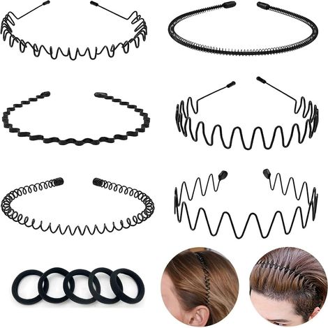 Metallstirnband für Herren, modisches Stirnband für Damen, neutrales, geknittertes Stirnband, Stirnband für Outdoor-Sportarten, schlichtes und rutschfestes elastisches Haaraccessoire (sechsteiliges Se