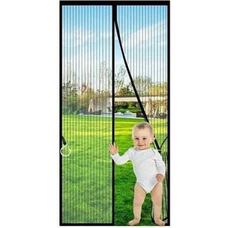 Moskitonetz Magnet Fliegengitter Tür 80x200cm Schwarz, Selbstdichtend, Strapazierfähig, Freihändig, Fliegengittertür mit Magneten, Türvorhang, Fenstertüren mit Aufbewahrungsgurt Magic