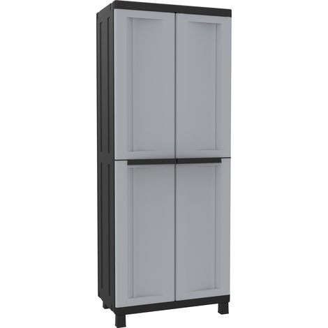 Armadio Portascope Modulare da Esterno 68x39x170 cm 2 Ante 4 Ripiani in Polipropilene Twist Grigio e Nero (1/3)