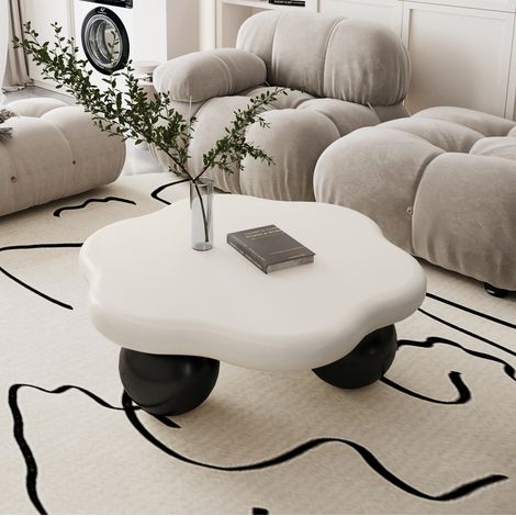 Mesa baja de 80 cm en MDF blanco y negro, ahorro de espacio para salón moderno FloraGrace (1/5)