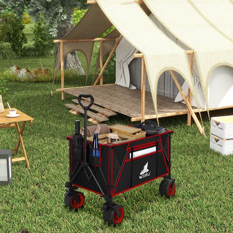 WOLTU Faltbar Bollerwagen Handwagen mit Bremsen Transportwagen klappbar Gartenwagen Strandwagen für alle Gelände, bis 240L 120kg belastbar, Schwarz+Rot (1/5)
