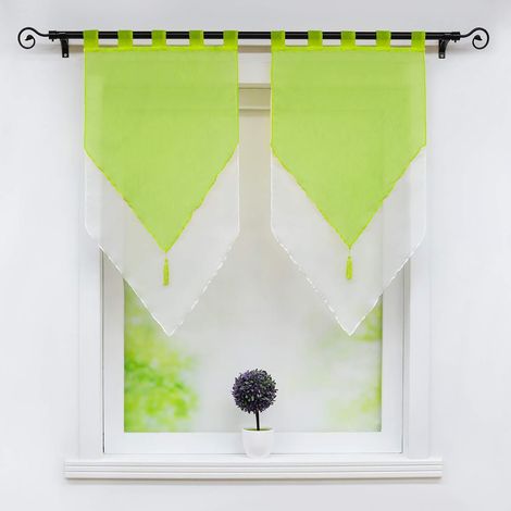 Rideau fenêtre, 2 voilages Transparents, Vert, 45x90 cm (1/5)