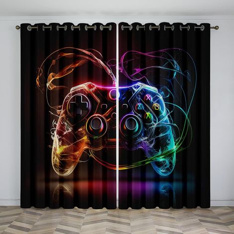 Rideaux à œillets exquis pour chambre d'enfant - Console de science-fiction cool 67 x 79 pouces - Rideaux 3D - Rideaux perforés opaques d'intérieur - Isolation et réduction du bruit - Applicable à la (1/5)