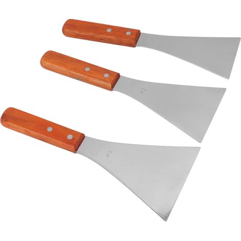 Flacher Grillspatel aus Edelstahl mit Holzgriff und ergonomischer Grifffläche für bequemen Halt. Hitzebeständig, leicht zu reinigen und langlebig. Ein ideales Grillutensil. Dreieckiger LMS-Spatel. (1/4)
