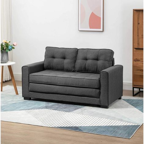 Schlafsofa 147,5x75x85 cm in Grau, 2-Sitzer mit Schlaffunktion und Bezug in Leinenoptik (1/5)