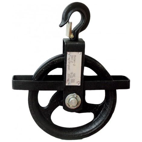 FP – Roue à cordes 190 mm – Charge 200 kg – Pour cordes de 18 à 22 mm – Crochet de sécurité inclus
