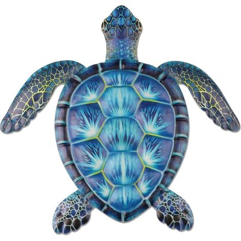 1 décoration murale tortue métal, bleu, 30 cm x 28,5 cm, pour intérieur et extérieur, salon chambre jardin clôture aquarium (1/5)