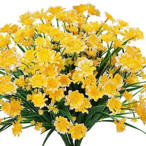 12 bouquets de fleurs artificielles jaunes, 7 couleurs différentes, pour la décoration intérieure et extérieure. Fleurs en plastique résistantes aux UV, idéales pour les vases et le jardin. (1/5)