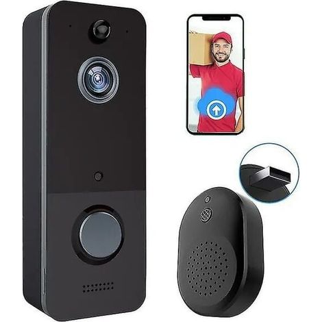 Caméra de sonnette sans fil, avec détection de mouvement, stockage en nuage, image HD en direct, vision nocturne, compatible Wi-Fi 2,4 g (1/4)