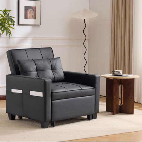 3-in-1 Schlafsofa 1-Sitzer mit Becherhaltern und USB-Anschluss, Schwarz OKMYHOME (1/5)