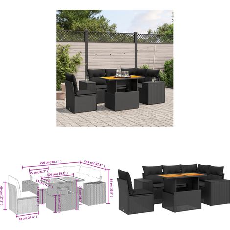 6-tlg. Garten-Sofagarnitur mit Kissen Schwarz Poly Rattan - Gartenmöbel Set - PE-Rattan Möbel - Outdoor Lounge - Gartenlounge - Terrassenmöbel - Home & Living (1/3)