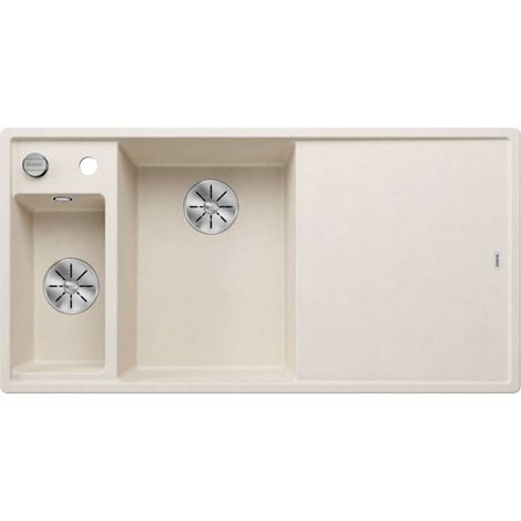 BLANCO Einbauspüle  AXIA III 6 S Silgranit  InFino Ablauf  Becken links  Softweiß / mit Holz-Schneidbrett (1/4)