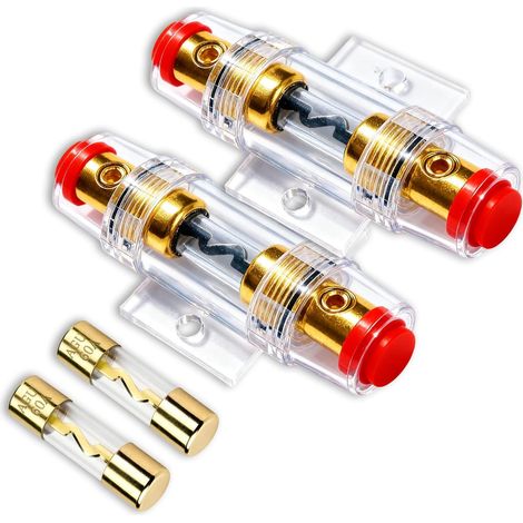 AGU Inline-Sicherungshalter mit je 2 x 60A-Sicherungen, transparente goldene Kfz-Sicherungshalter für Autoradio, Verstärker, Alarmanlage, Kompressor, kompatibel mit 4/6/8/10 AWG-Kabeln (1/5)