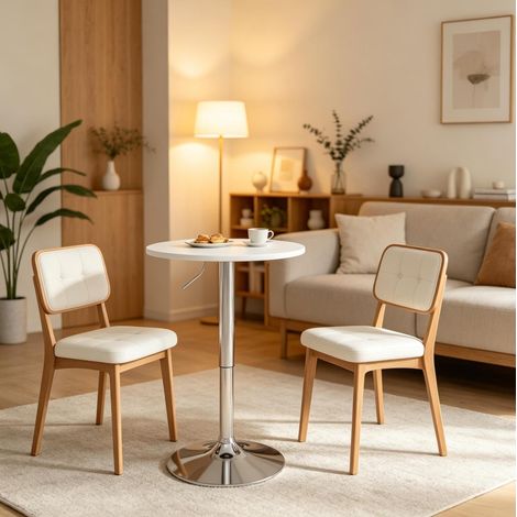 OKWISH Tavolo alto rotondo regolabile in MDF e metallo Ø 60 cm bianco (1/4)