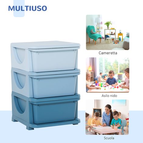 Cassettière enfant 3-6 ans 6 tiroirs, meuble à jouets bleu en PP, bords arrondis, 37x37x56,5 cm (1/5)