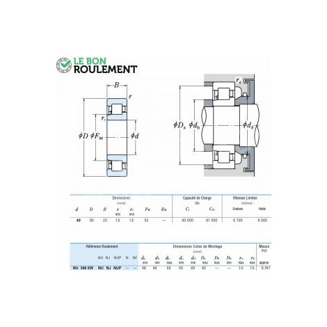 Roulement à rouleaux cylindriques NJ308-EW-NSK