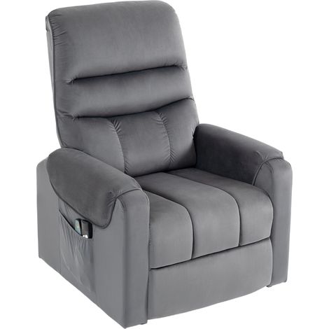 Fauteuil releveur électrique massage vibration chaleur relax velours, gris foncé (1/5)