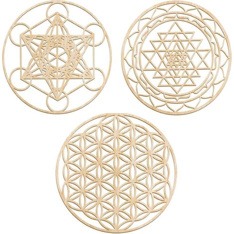 3 Pièces D'Art Mural de la Géométrie Sacrée en Bois, Méditation Chakra Sculpture Murale en Bois Fleur de Vie Tableau Grille, Sculpture, Décorations Murales pour Yoga Intérieure (1/5)
