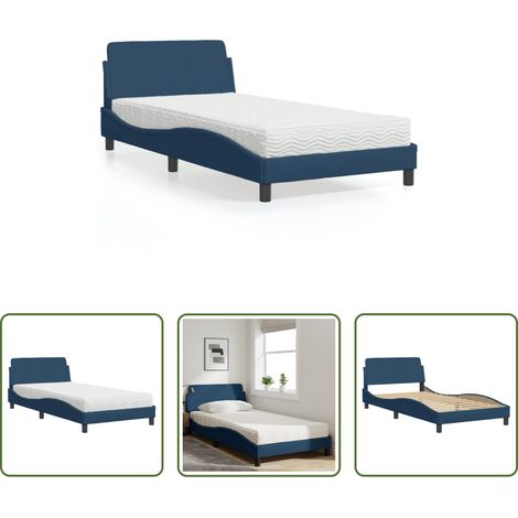 Schlafzimmer - Bett mit Matratze "Dover" Blau 100x200 cm Stoff (1/5)