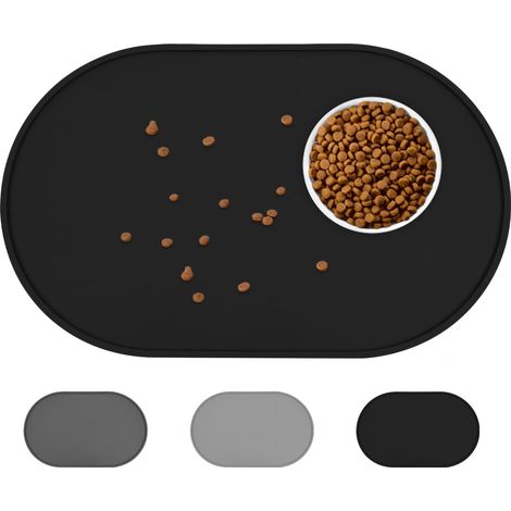 Tapis gamelle silicone 48×30 cm, rebords surélevés, imperméable, noir