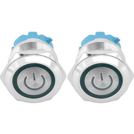 Lot de 2 interrupteurs à bouton-poussoir 4 broches 3-6 V CC, tête plate, ronds, avec témoin lumineux vert (1/5)