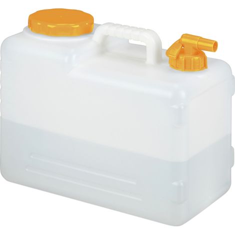 Relaxdays Bidon d’eau avec robinet, 15 litres, plastique sans BPA, couvercle, poignée, réservoir, blanc/orange