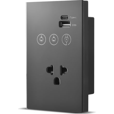 2,4-GHz-WLAN-LED-Schalter mit USB-Typ-C-Anschluss, Neutralleiter erforderlich, 2-Wege-Steuerung, Bedienfeld aus gehärtetem Glas, intelligenter Lichtschalter mit App- und Sprachsteuerung