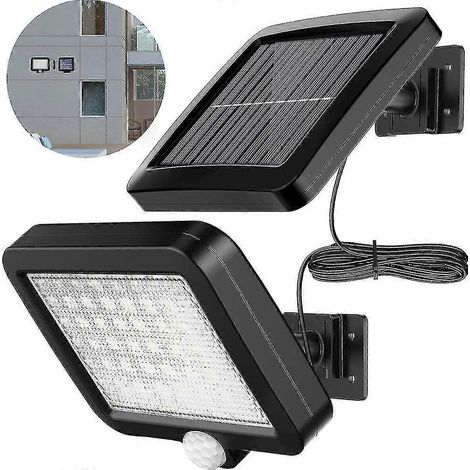Lampe solaire d'extérieur, 56 LED avec détecteur de mouvement, étanche IP65, angle d'éclairage de 120°, applique murale solaire pour jardin avec câble. (1/5)