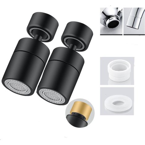 Aireador para grifo, aireador para grifo de cocina giratorio de 360°, 2 tipos de chorro, negro, ángulo de 80°, 2 piezas. (1/5)