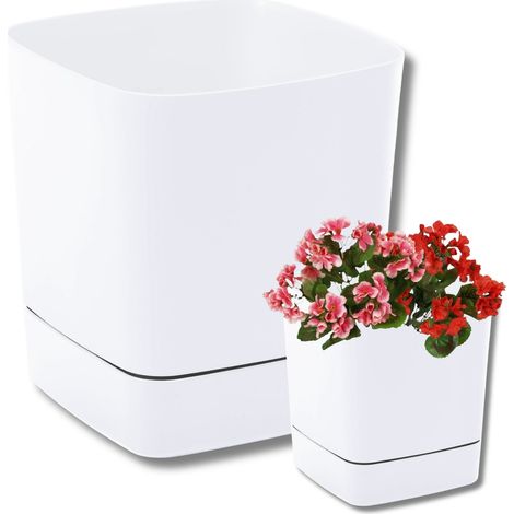 Maceta CLIMA con platillo 16x16cm altura 15,5cm color BLANCO 1 unidad. (1/5)