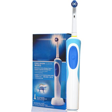 Brosse à dents électrique rotative rechargeable pour adultes, nettoyage automatique anti-plaque, poils souples, bleu (1/5)