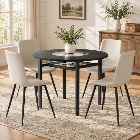 Conjunto de mesa redonda Ø100 cm y 4 sillas PU, negro y gris DESVIAE (1/5)