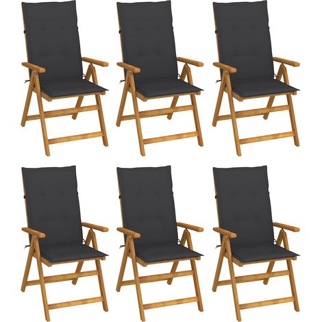 Lot de 6 Chaises de jardin pliables - Chaises d'extérieur pour terrasse/jardin avec coussins Bois d'acacia BV910483 - BonneVie (1/5)