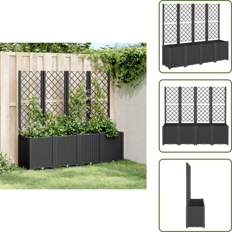 The Living Store Jardinière avec treillis noir 160x40x140 cm PP - Jardinierre En Rotin - Jardinière Extérieure - Pot De Fleurs Design - Pot De Fleurs Rectangulaire - Jardinière Murale (1/5)