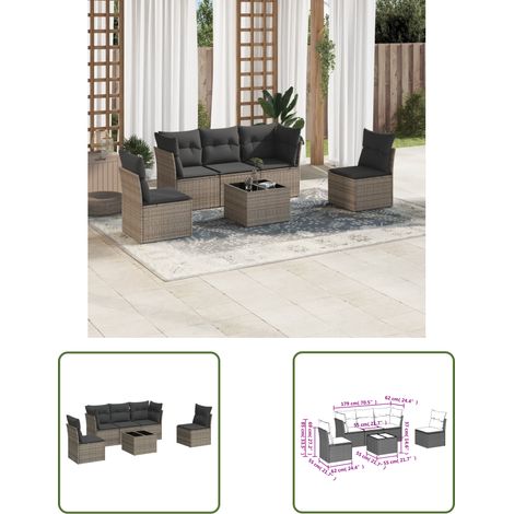 The Living Store 6-tlg. Garten-Sofagarnitur mit Kissen Grau Poly Rattan - Gartenmöbel - PE-Rattan Möbel - Outdoor Sofa Set - Lounge Gruppe - Esstisch
