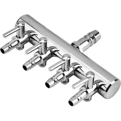 Distributore d'aria regolabile per acquari, in acciaio inox, valvola a 4 vie, connessioni da 8 mm a 4 mm (1/5)