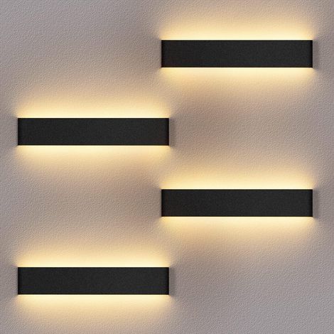 ZOLGINAH - Juego de 4 apliques de pared LED para interiores, lámpara de pared negra, 3000 K, blanco cálido, modernos apliques de pared hacia arriba y hacia abajo, 12 W, lámpara de pared para dormitori (1/5)