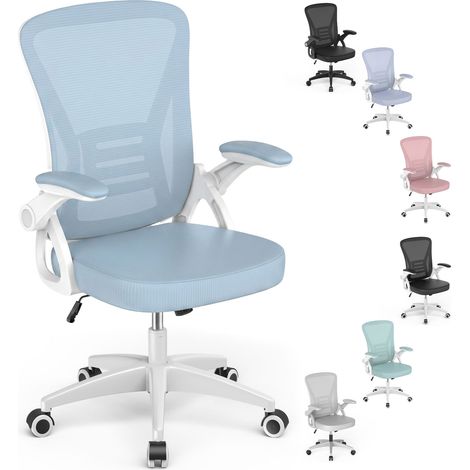 Chaise de bureau pivotante ergonomique - accoudoirs rabattables à 90° - réglable en hauteur 41-51 cm - Pivotant 360° - housse en maille respirante - Capacité 150 kg - Bleu