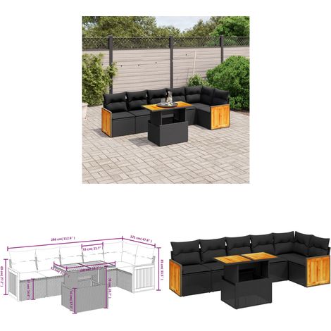 7-tlg. Garten-Sofagarnitur mit Kissen Schwarz Poly Rattan - Gartensorte - Gartenmöbelset - Outdoor Möbel - Lounge Set - Esszimmergarnitur - Home & Living (1/3)