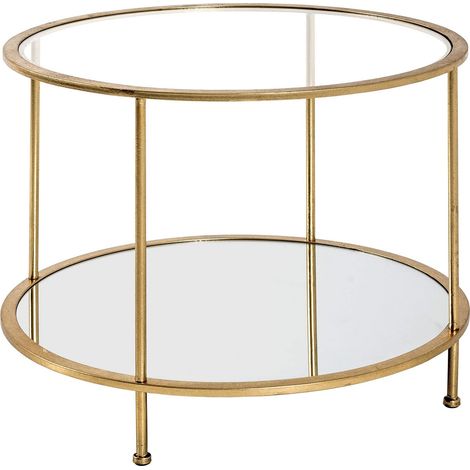 HAKU Möbel Tavolino oro, Metallo, vetro di sicurezza, specchio - Dim. A 45 cm x Ø 60 cm, Stile Art Deco (1/2)