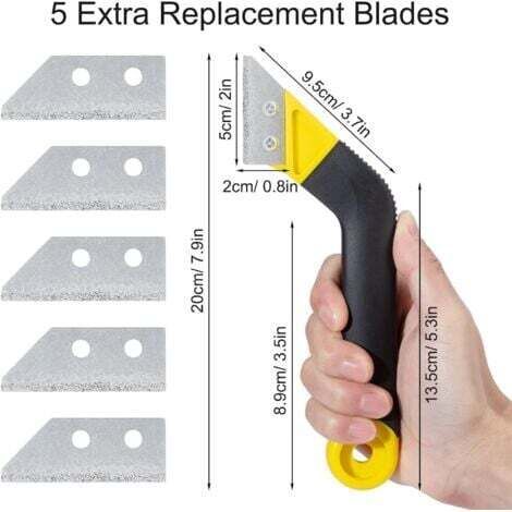 Outils pour enlever le mortier, grattoir à carrelage, ensemble de grattoir à joints tout-en-un avec lame de scie inclinée et 6 lames de rechange, adapté au nettoyage de la salle de bain. (1/3)