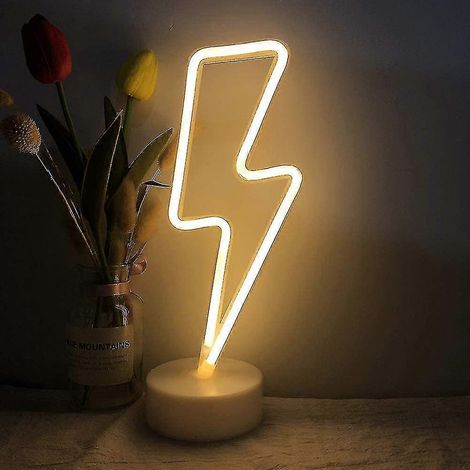 Enseigne lumineuse néon LED en forme d'éclair, veilleuse murale pour bébé/enfant en forme d'éclair, blanc chaud, lampe de bureau néon à piles (1/3)